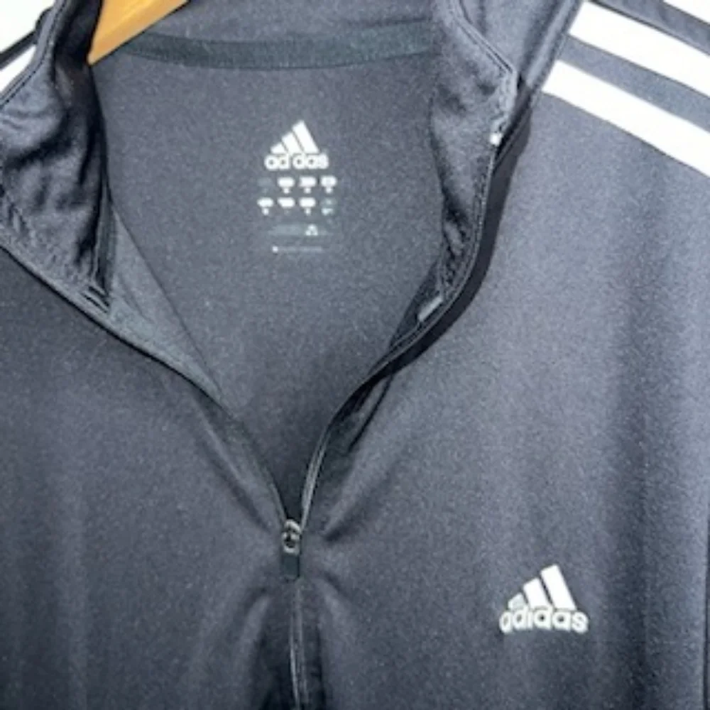 Adidas Three Stripe Black Pullover Quarter Zip Track Jacket Size Medium